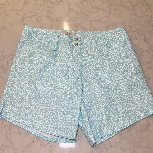 NWT Adidas Advanced Deco Print Aqua White High Rise Golf Shorts Sz 2 - Picture 1 of 5